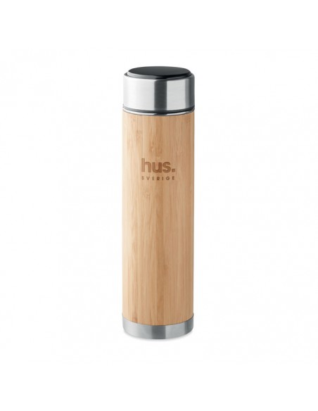 Thermosflessen met bamboe behuizing, thee-infuser en touch-thermometer 480 ml