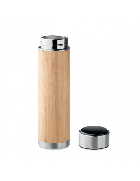 Thermosflessen met bamboe behuizing, thee-infuser en touch-thermometer 480 ml