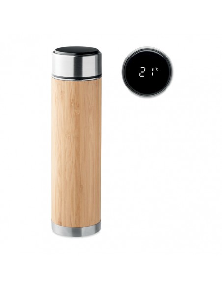 Thermosflessen met bamboe behuizing, thee-infuser en touch-thermometer 480 ml