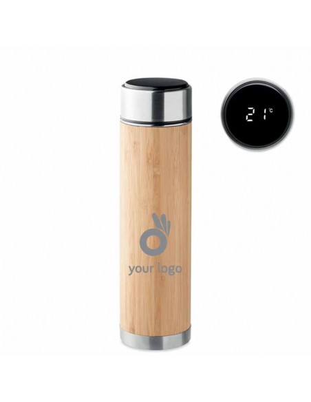 Thermosflessen met bamboe behuizing, thee-infuser en touch-thermometer 480 ml